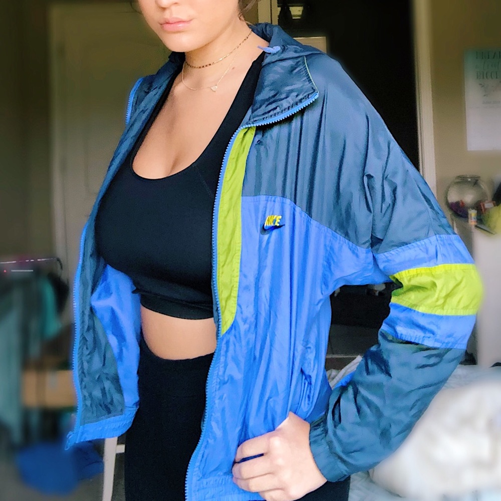vintage Nike colorblock blue and green windbreaker